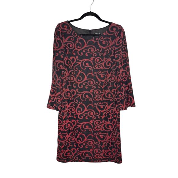 Jessica Howard Women’s 10 Evening Midi Dress Red Black Sparkle Holiday Party - Picture 9 of 9